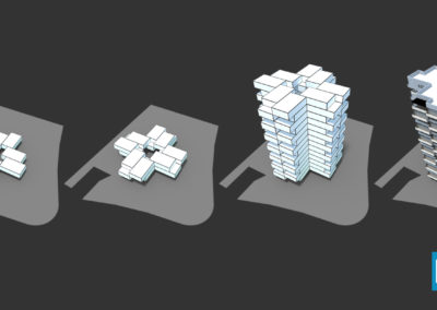 Render esquemático de modelado 3d para proceso de diseño de proyecto arquitectónico
